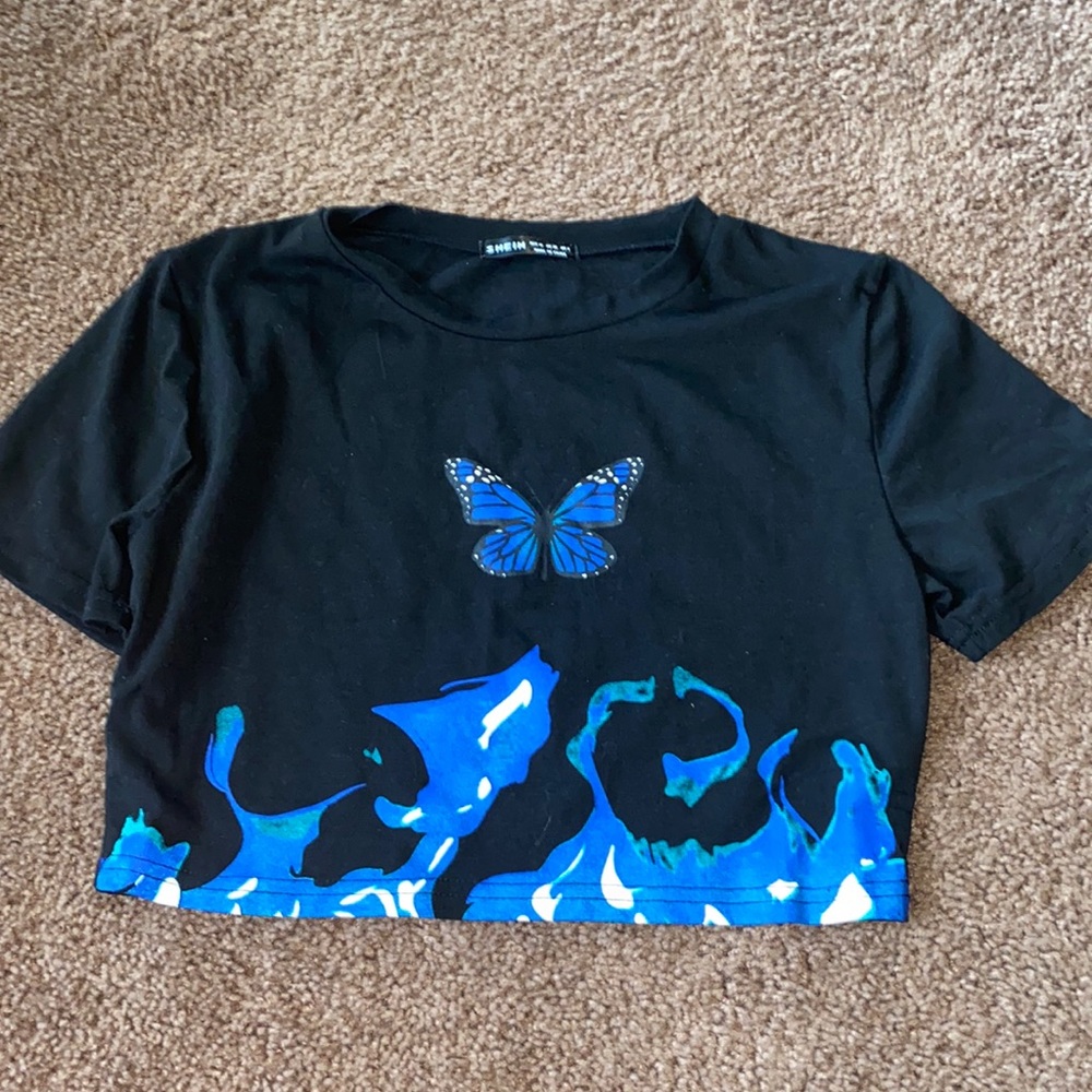 Blue/black crop top